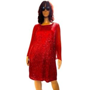 Connected Plus Size Cape-Sleeve Sequin Dress!